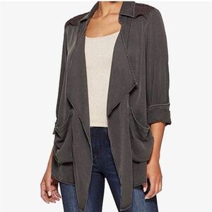 Knox Rose Charcoal Grey Eyelet Open Drape Front Boho Jacket XL